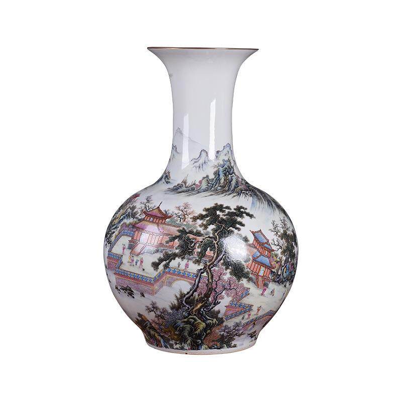 仿古景德镇陶瓷花瓶粉彩描金釉上彩摆件家居插花玄关装饰品赏瓶