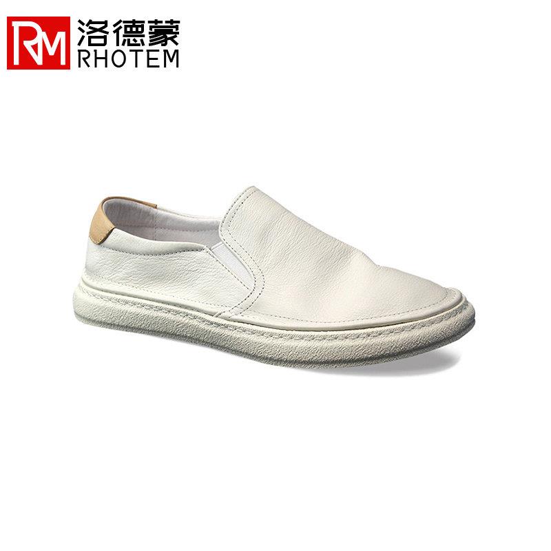 男士休闲鞋夏季透气小白鞋男真皮百搭乐福鞋软底套脚懒人鞋子男潮