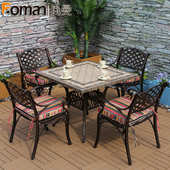 奥曼户外铸铝桌椅五件套组合室外休闲阳台庭院花园铁艺三件套桌椅