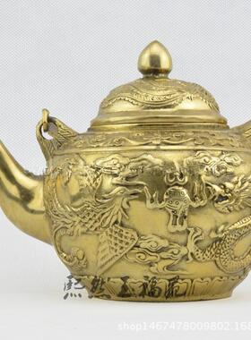 纯铜龙凤呈祥壶摆件 古玩收藏铜器茶壶水壶家居装饰工艺品摆设
