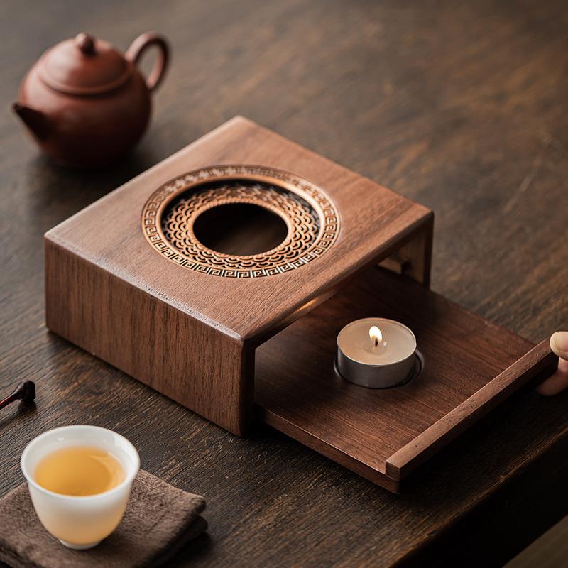 胡桃木温茶器中式家用茶台蜡烛加热底座围炉煮茶保温茶炉茶具配件