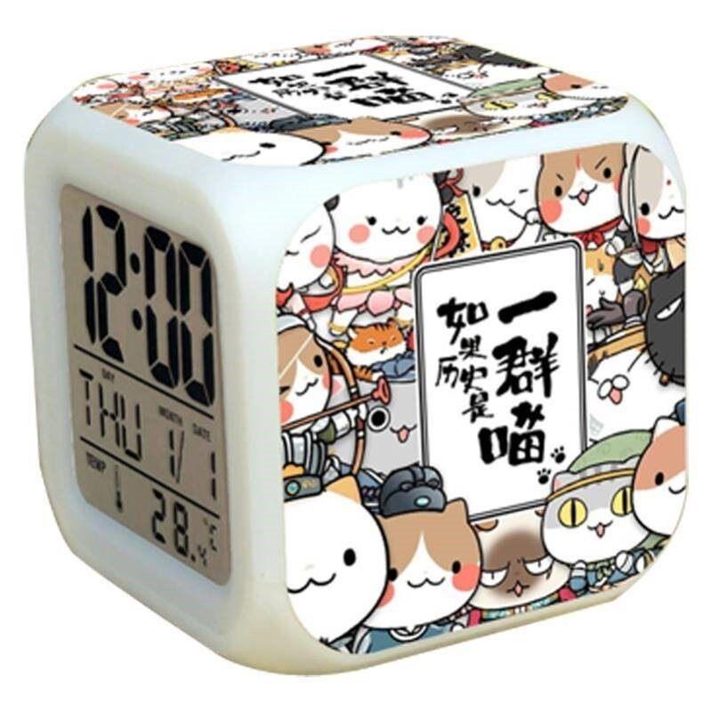 萌想诚品如果历史是一群喵周边乌龙瓜子猫咪七彩夜灯静音电子闹钟