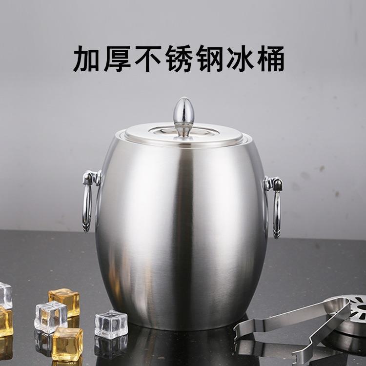 厂家供应不锈钢双层保温冰桶带盖香槟桶KTV酒吧红酒桶橄榄型冰粒