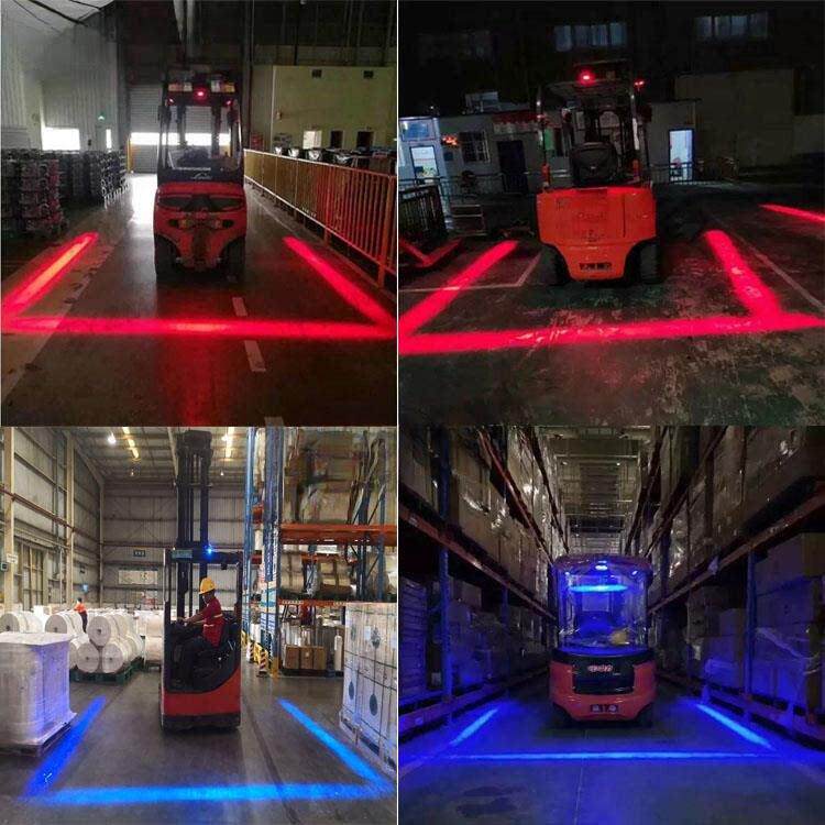 叉车警示安全边界蓝光红光投影倒车宽度激光箭头圆弧区域一字灯
