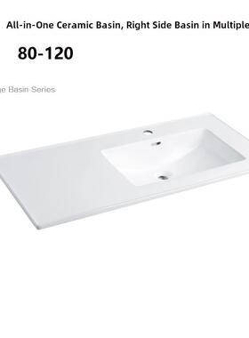 定制陶瓷一体式右边盆洗脸盆加深洗手盆多尺寸单盆卫生间浴室柜盆