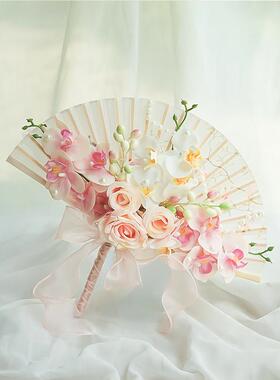 采购产品新中国风订婚宴会，古风婚纱，摄影道具，模拟插花，折扇