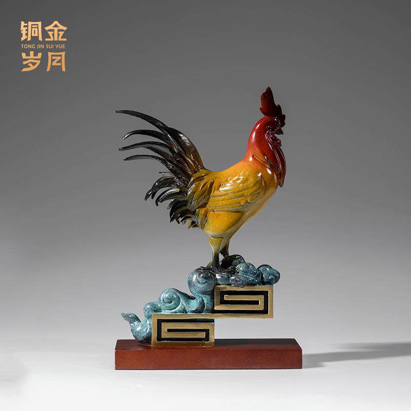 铜金岁月万事大吉大红公鸡铜摆件工艺品办公室书房客厅铜器装饰品