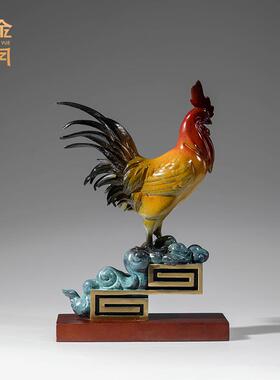 铜金岁月万事大吉大红公鸡铜摆件工艺品办公室书房客厅铜器装饰品