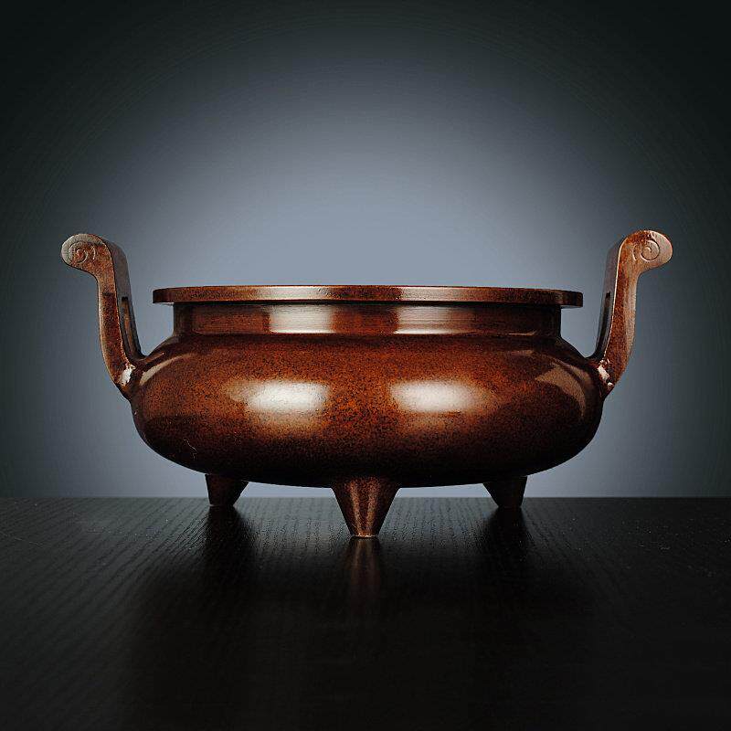 铜香炉装饰品明宣德香炉家居寺庙佛寺宗祠祭祀用品香器官帽香炉铜