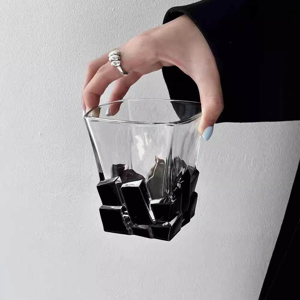 彩绘质感冰块杯艺术小众设计限定酒杯轻奢高级玻璃威士忌杯冷饮杯