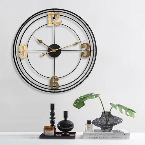 现代简约数字款大壁钟铁艺金色创意挂钟欧式艺术装饰钟表clock
