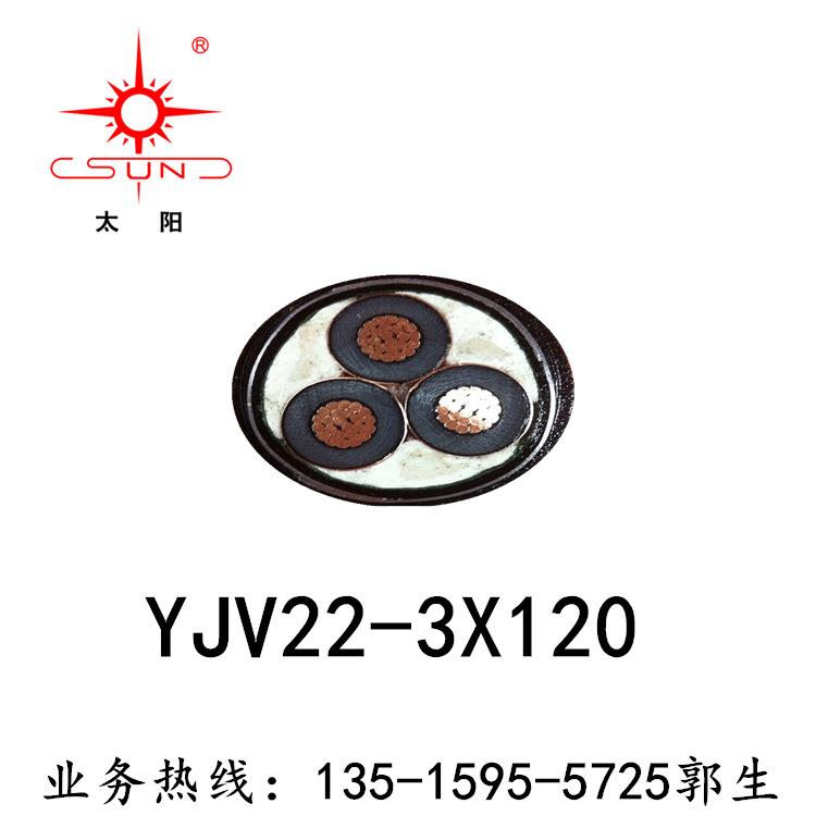 福建南平太阳牌优质铠装电缆YJV22-3*120厂价供应现货销售3心电