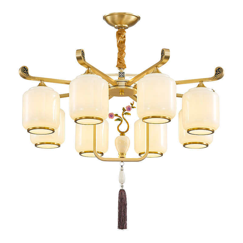 全铜客厅吊灯新中式玉石高档大气餐厅现代别墅灯具大全2024年新款