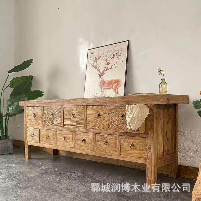 老榆木收纳柜实木客厅靠墙电视柜玄关抽屉柜子实木客厅靠墙餐边柜