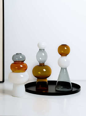 插花客厅餐桌新风摆件时尚花瓶北欧玻璃奢创意艺术格轻样板房三色