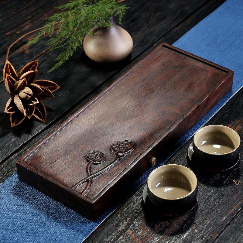 干泡台湿泡盘 小茶盘 黑檀木鸡翅莲蓬家用壶承茶托排水功夫小茶台