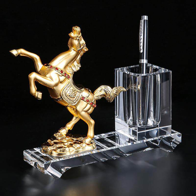 高档水晶笔收纳创意笔筒定制logo室刻盒字老板筒办公桌面笔筒时尚