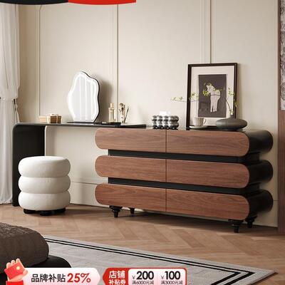 宜洛中古风梳妆台斗柜一体法式复古伸缩转角化妆桌卧室床尾收纳柜