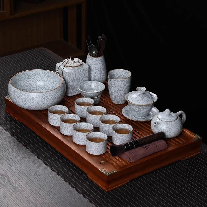 月白汝窑茶具茶盘套装家用轻奢高档陶瓷泡茶壶茶杯小型办公室喝茶