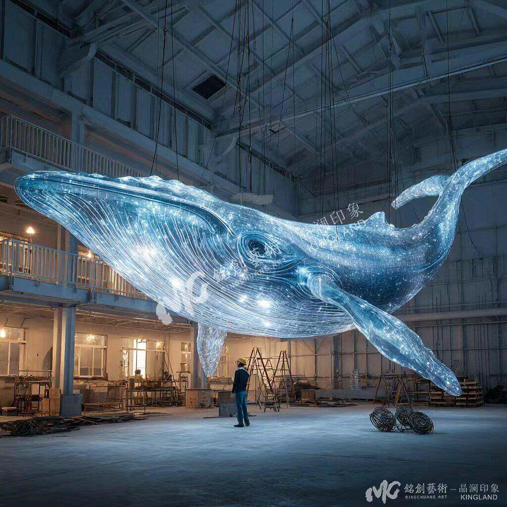 商场大厅鲸鱼大型空中吊饰摆件海洋生物艺术装置透明树脂动物雕塑