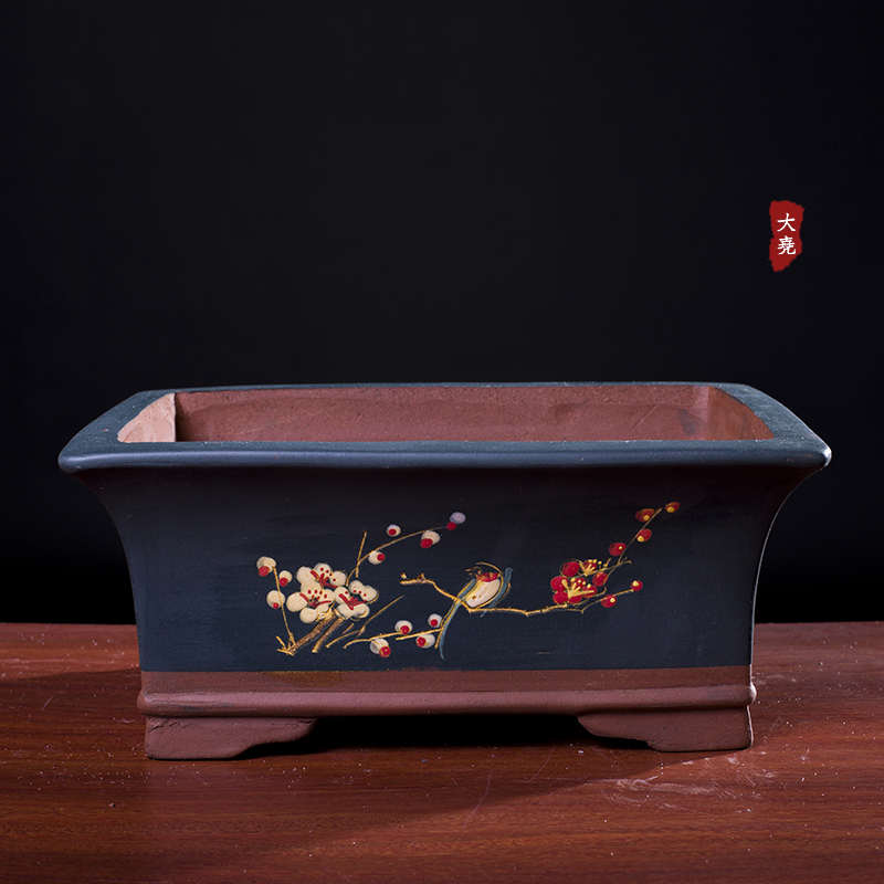 透气紫砂盆景花盆长方形特大口径多肉绿植物陶瓷假山四方盆栽