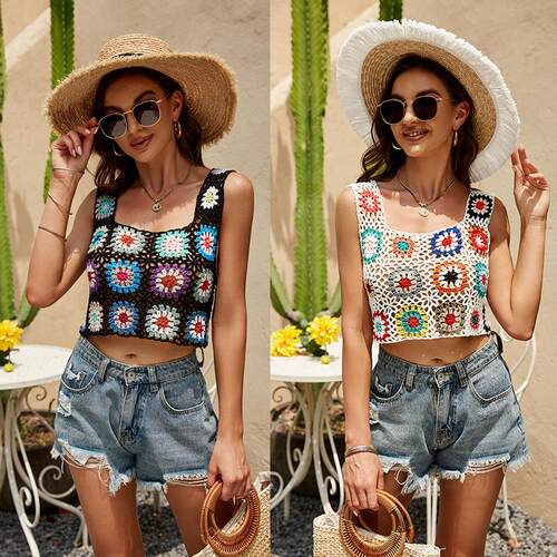 External hook exposed navel suspender short square neck