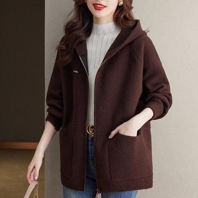 加肥加大码女装秋冬毛呢外套女连帽宽松休闲中年妈妈双面羊绒大衣