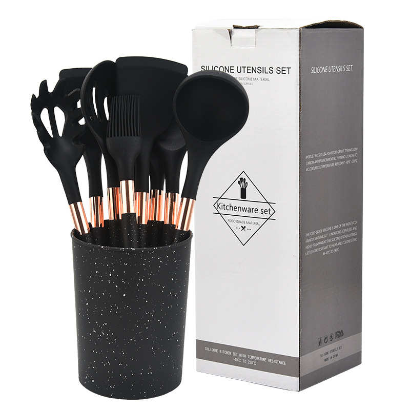 现货硅胶铲硅胶柄硅胶厨具套装带收纳桶硅胶厨具十件套烹饪铲勺