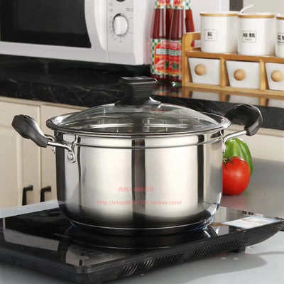 不锈钢汤锅无磁加厚大小18cm20cm22cm24cm复底电磁可用双耳奶锅