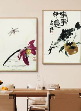 VXM齐白石墨虾中新式装饰大画客厅壁画虾水画中国墨风餐厅书房挂