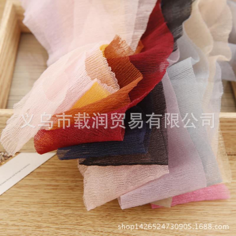 新款直销织带纯色皱皱雪纱丝带diy手工儿童发饰服装礼帽礼盒花束