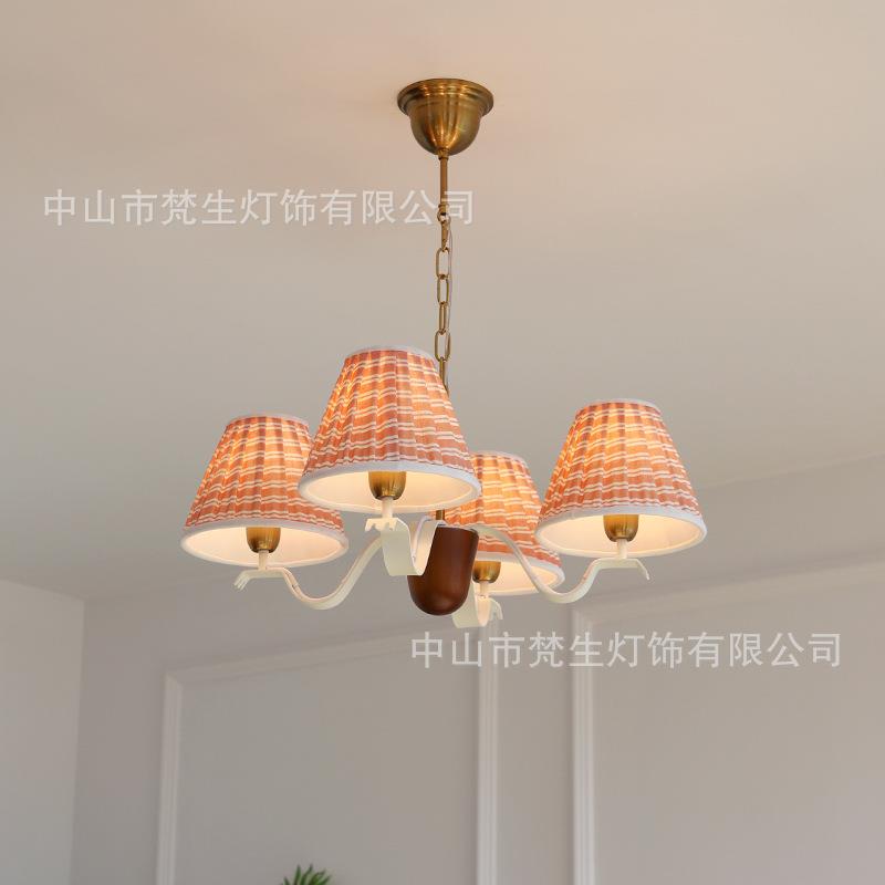 中古vintage美式复古书房卧室吊灯设计师布艺印花实木客厅主灯具