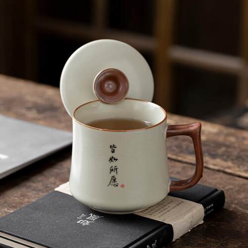 汝窑马克杯陶瓷杯子办公室水杯大容量家用喝茶咖啡杯水杯手写定制