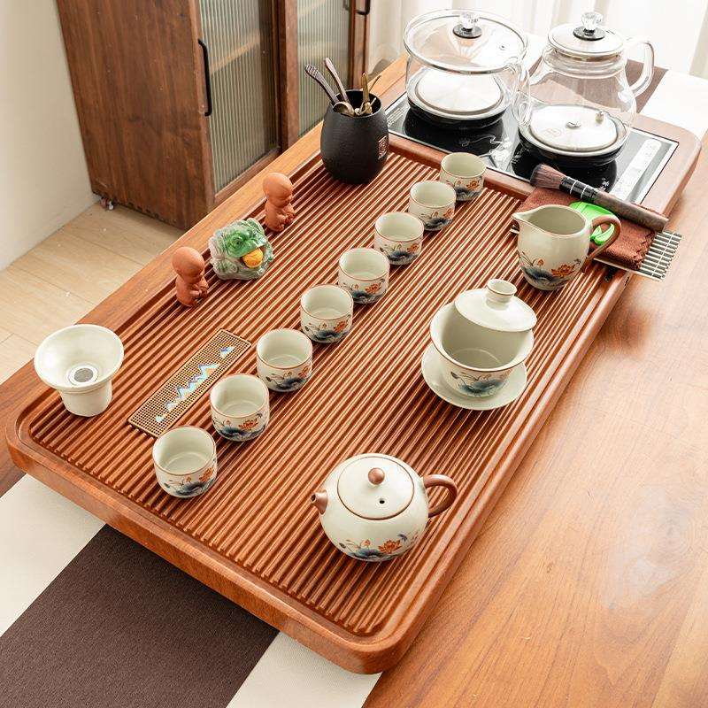 茶具套装家用功夫汝窑陶瓷一整套客厅自动竹木茶盘茶台玻璃烧水壶