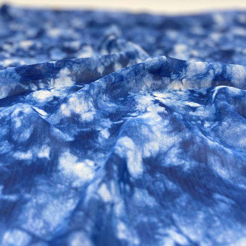 布艺岛 蓝染布云青古典青花瓷扎染布料 古装汉服唐装连衣裙面料A