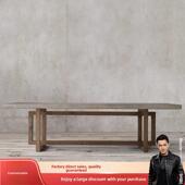 彷水泥色实木创意设计师工作台长方形餐桌会议桌办公电脑桌子