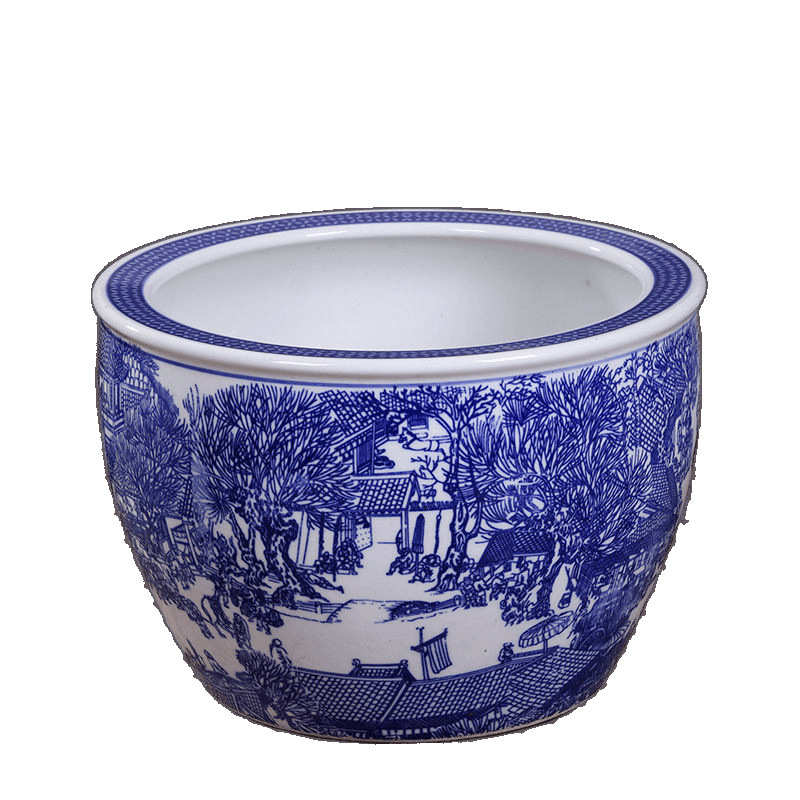 青花瓷乌龟花盆陶瓷养花盆景德镇缸莲荷鱼缸桌面睡摆件大号客厅