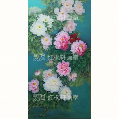 工笔画白描底稿大幅六尺横幅牡丹花鸟国画熟宣纸手绘稿可直接上色