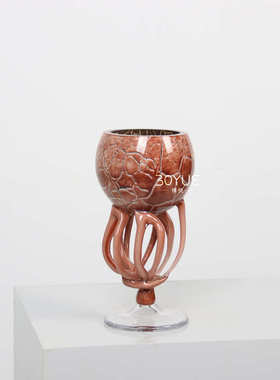 中古风红棕色肌理高脚手工琉璃玻璃水培插花花瓶中古风灯插花装饰