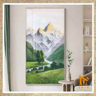 油风客厅装画饰画肌理聚宝山水画靠山壁奶风景挂HQS玄关画沙发立