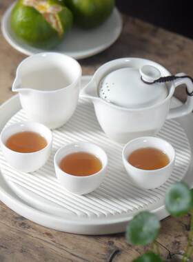 白瓷陶瓷功夫茶具小套装可携式旅行家用个人防烫带手把泡茶壶杯整