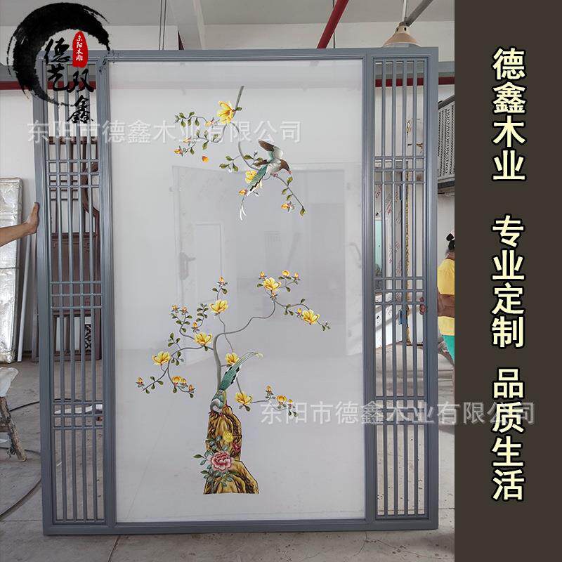 新中式现代简约布艺屏风 木质移动折叠入户玄关实木花格房间隔断