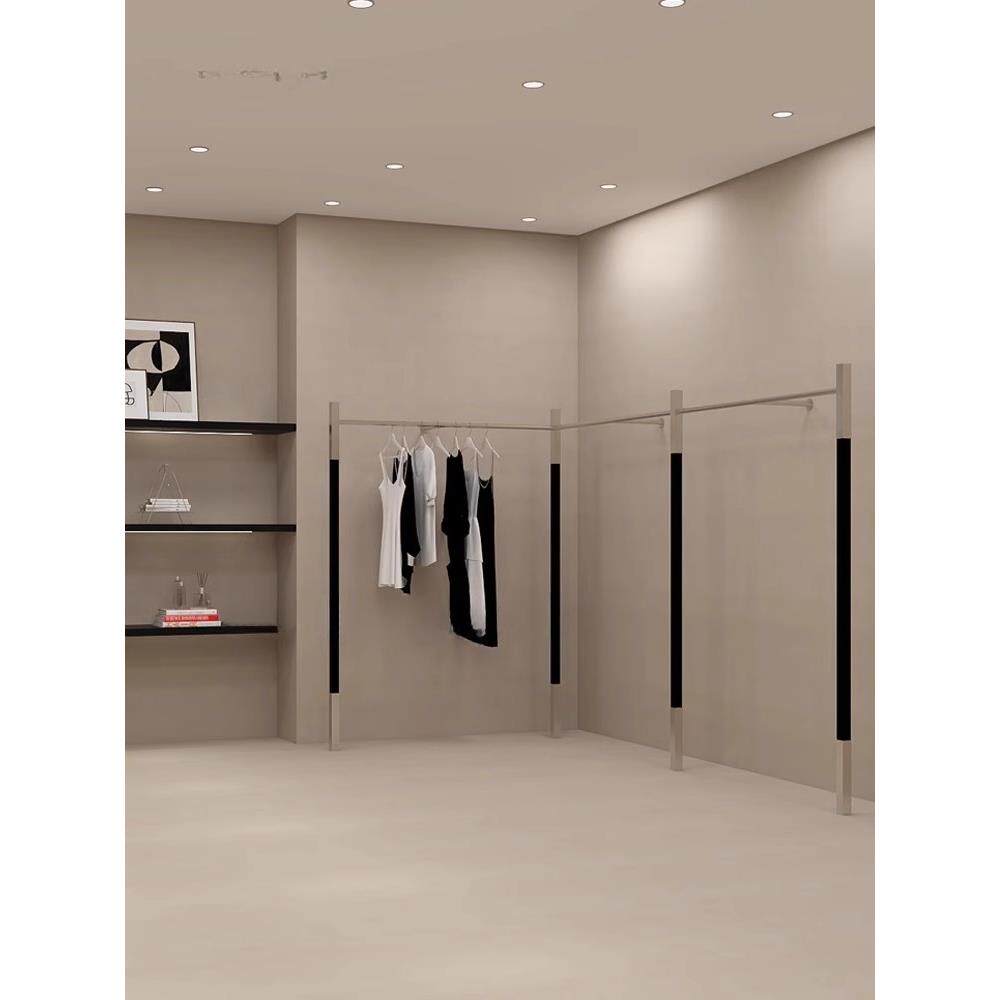 服装店落地式展示架女士服装店不锈钢岛式壁挂衣架黑色展示架