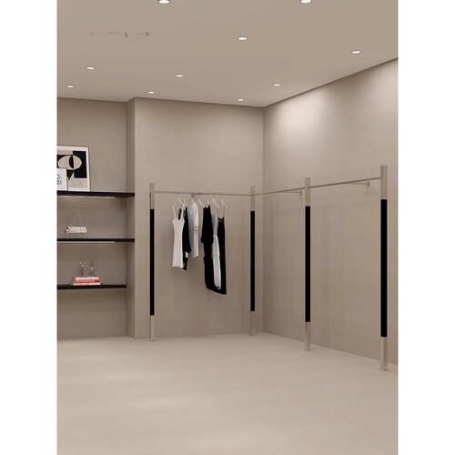 服装店落地式展示架女士服装店不锈钢岛式壁挂衣架黑色展示架