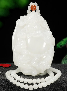【招财进宝】天然和田玉精雕财神挂件 大师工作室作品3317