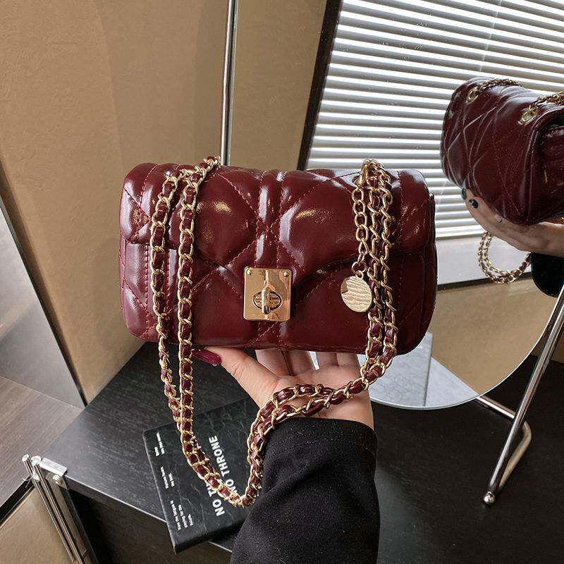 超火菱格小方包女2026春新款链条包级感肩斜挎包小包包手机包