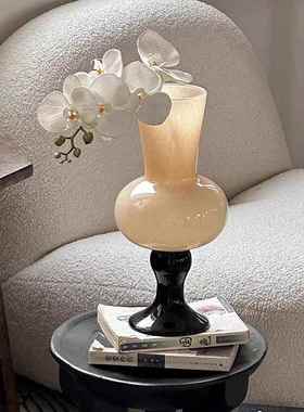 中古玻璃瓶绿色高脚装法式is花ali-8066器水养氛花n围感饰摆件