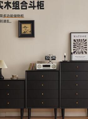 新卧LEP中式全木斗柜实黑色现代简约室高床头柜小户型边柜五客厅