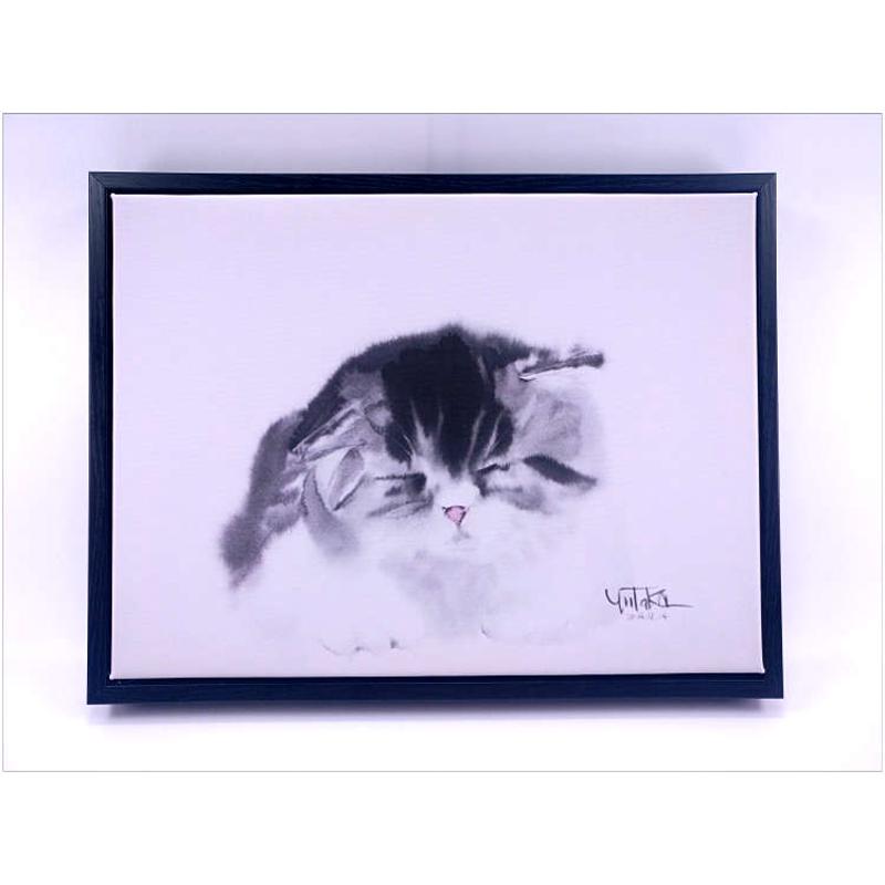现代简约日本村上豊水彩灰猫咪客厅房间卧室挂画壁画无框画装饰画图片