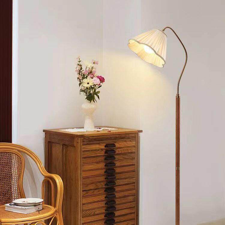 中古落地灯法式复古奶油客厅卧室床头立式台灯日式百褶落地氛围灯